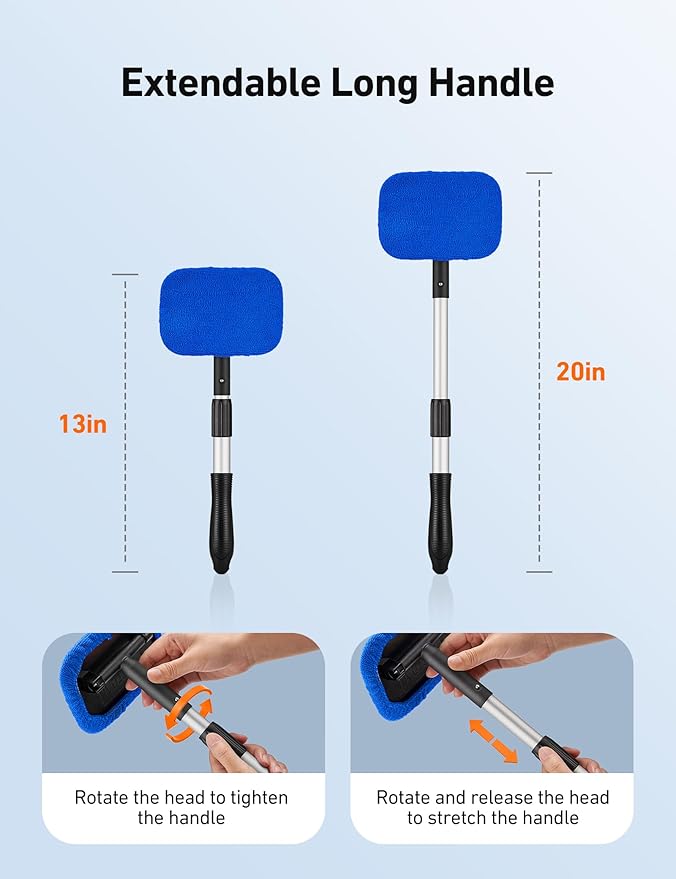AstroAI Windshield Cleaner Tool - 4 Pads, Extendable Handle