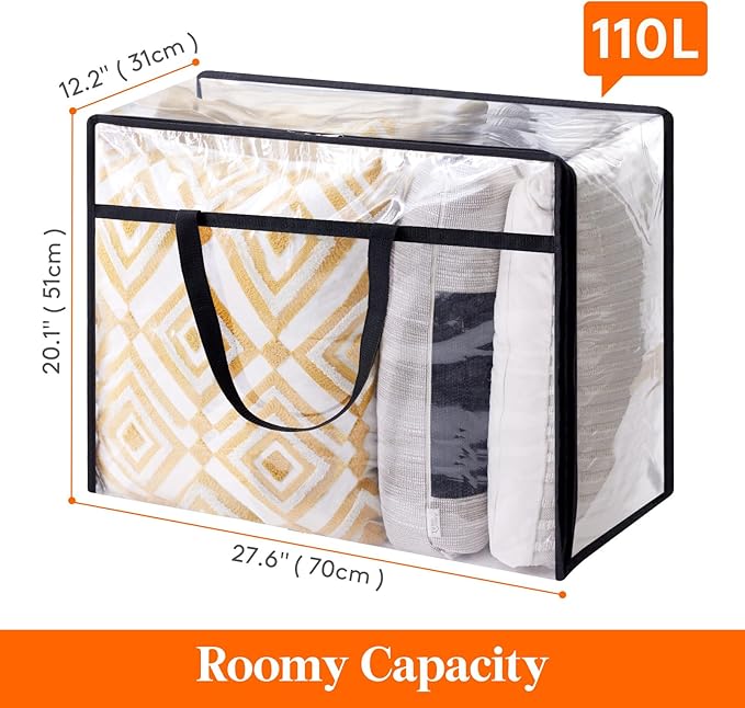 3 Pack Clear Clothes Storage Bags, 110L Plastic Blanket Storage Bag
