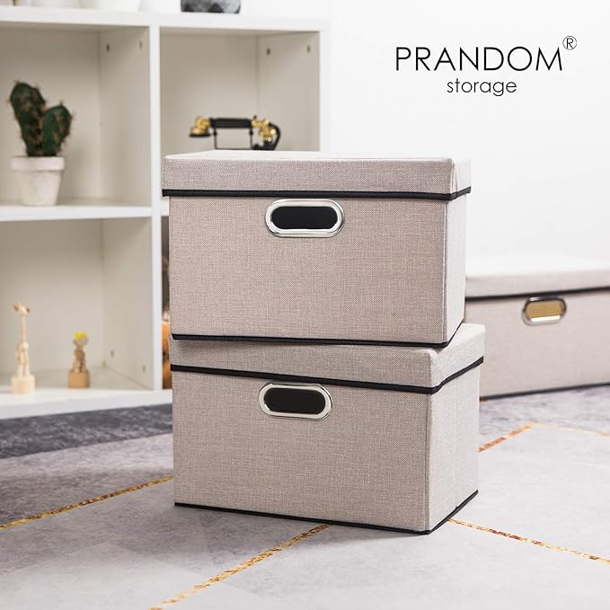 Foldable Storage Bin with Lid [3-Pack] Linen Fabric Decorative Storage Box