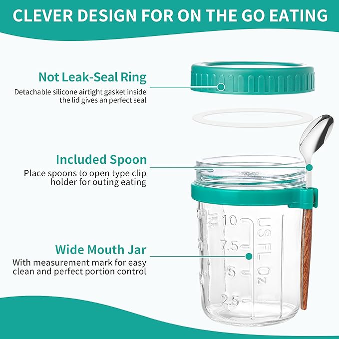 Xileanalee 6 Pack 18oz Overnight Oats Jars - with Lids & Spoons