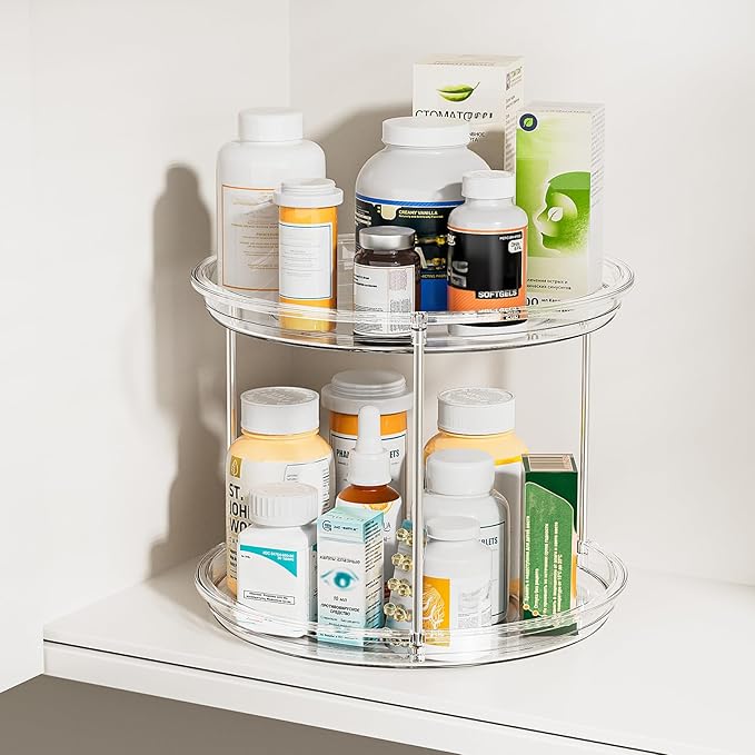 2 Tier Lazy Susan Turntable Organizer for Cabinet, 1 Pack