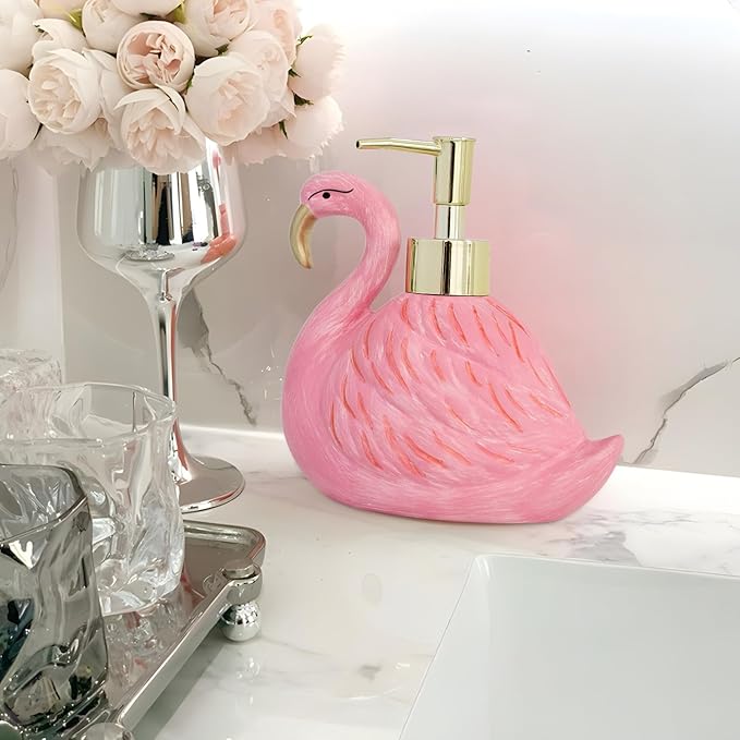 Cute Flamingo Lotion Dispenser - Refillable Hand Liquid Soap Dispenser with Pump for Bathroom Decor, Dish Soap Bottle for Kitchen Countertop 360ml/12.2oz, Birthday Thanksgiving