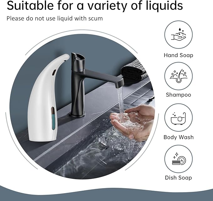 Automatic Liquid Soap Dispenser,300ML Touchless 4 Gear Adjustable,Countertop Electric Battery Operated White Hand Soap Dispenser with Sensor for Bathroom,Kitchen,Office
