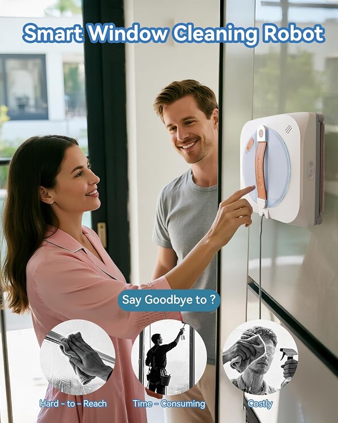 Window Cleaning Robot 8000Pa,3 Nozzles with High-Pressure Spray,Intelligent Path Planning,Edge Detection System,15-Stage Anti-Fall,App&Remote Control,4 Cleaning Modes for Tile,Windows,Glass