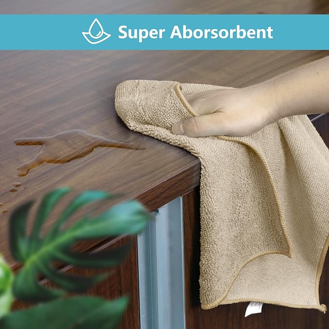 HOMEXCEL Brown Microfiber Cleaning Cloth, 50 Pack Cleaning Towels for Kitchen, Lint Free, Scratch-Free, Highly Absorbent, and Reusable Cleaning Rags for House, Window and Glass, Cars, 11.5 X11.5 inch