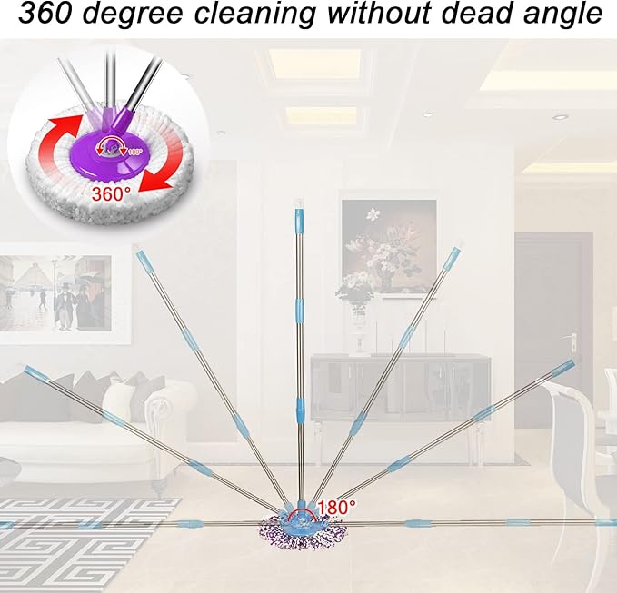 Spin Mop Pole Handle Replacement, Home Floor 360 Degrees Rotating Telescopic Replacement Handle Cleaning Tool Accessories Enhanced Thickened Version for Cleaning Home Bedroom Office (Green)