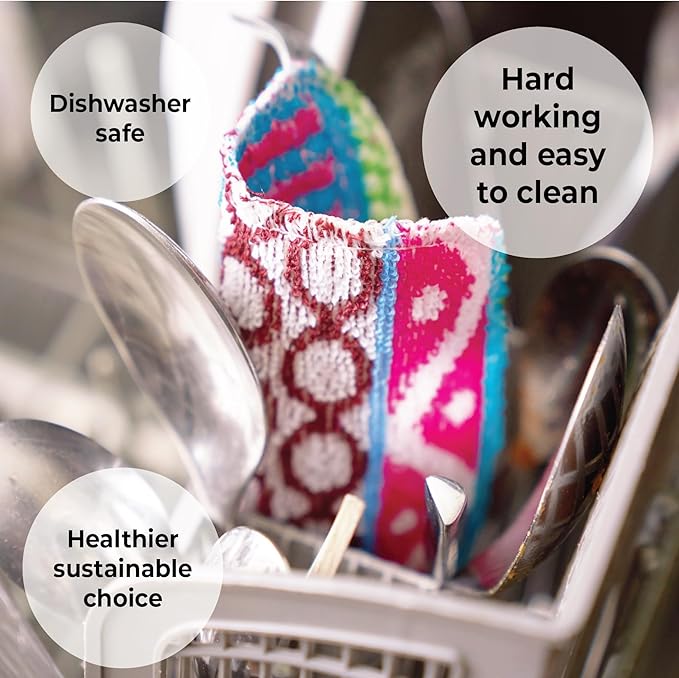 Skoy Scrub, 8-Pack Reusable, Non-Scratching Dish Scrubber for Kitchen and Household Cleaning, Planet-Friendly, Dishwasher Safe Soft Scrub, Monochromatic Colors