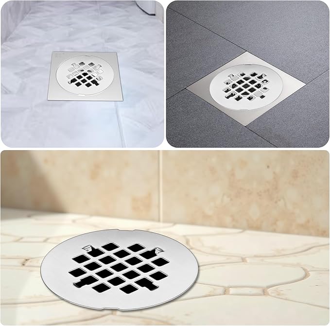 Shower Drain Cover, 4-1/4” Od Sliver Snap-in Shower Drain Strainer Round Showers Drains Showers Strainer Grid Easy-to-Install Bath Drains Cover Stainless Steel Replacement Floor Covers