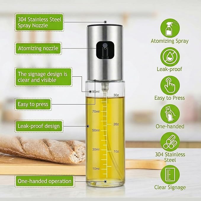 2 Pack Oil Sprayer for Cooking, Upgraded Olive Oil Sprayer Mister with Scale, Refillable Glass Oil Spray Bottle, Air Fryer Accessories for Kitchen, Salad, BBQ, Baking
