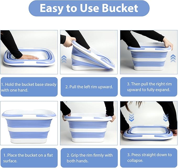 Collapsible Mop Bucket 4.2 Gallon(16L), Space-Saving Foldable Cleaning Bucket with Handle & Hanging Hole for Home, Swimming Pool, Camping, Car Wash & Outdoor(Blue White)