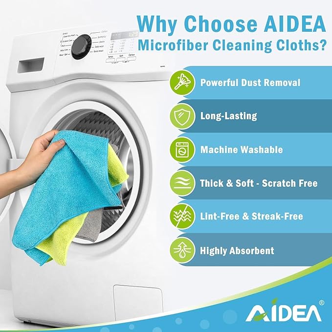 AIDEA Microfiber Cleaning Cloth-150PK, Soft Microfiber Towels for Cars, Absorbent Cleaning Rags, Lint-Free Streak-Free Wash Cloths for House, Kitchen, Window(12in.x12in)