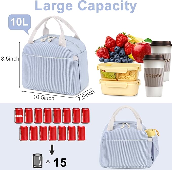 Bluboon Lunch Bag for Women Men Cute Corduroy Lunch Tote Bags Reusable Insulated Lunch Box Large Capacity Reusable Insulated Cooler for Work Picnic or Travel