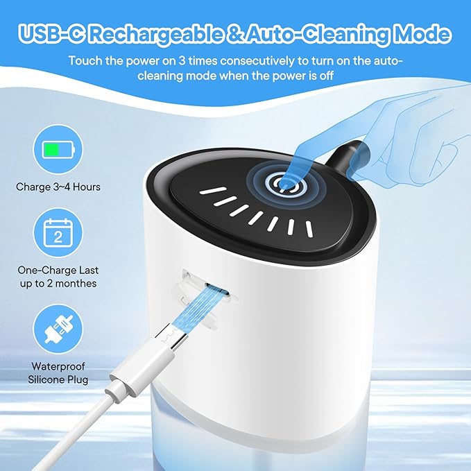 Automatic Liquid Soap Dispenser, 15.83 oz/450mL USB C Rechargeable Soap Dispenser, 7 Adjust Volume Touchless Hand Sanitizer Dispenser, Motion Sensor Waterproof Pump for Bathroom Kitchen (White)