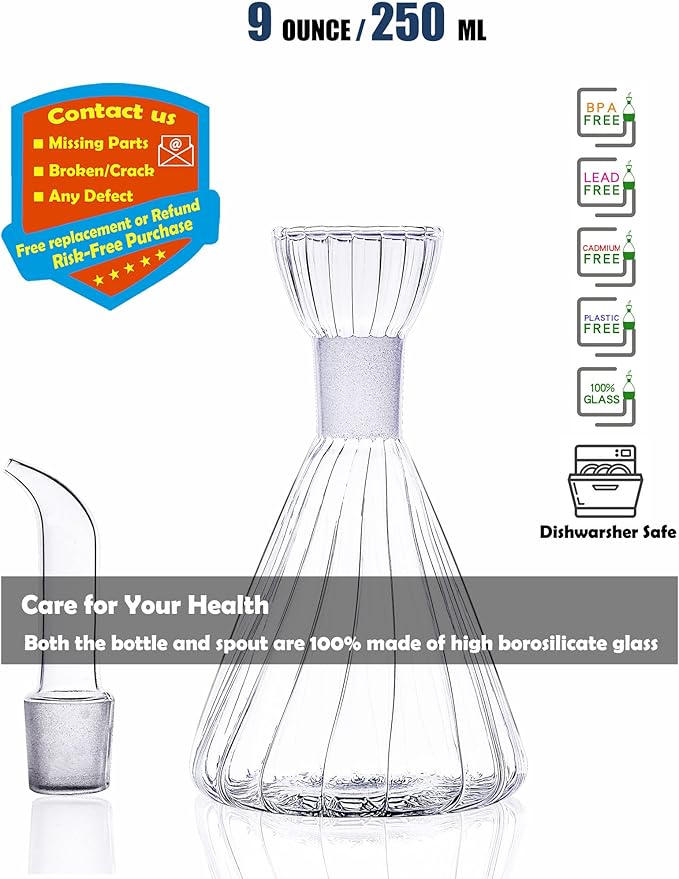 HAIZEEN 9 oz/250 ml Glass All-Purpose Cruet, Glass Oil Decanter and Cruet for Kitchen and BBQ oil dispenser bottle for kitchen Cooking Oil Dispenser Oil Bottle