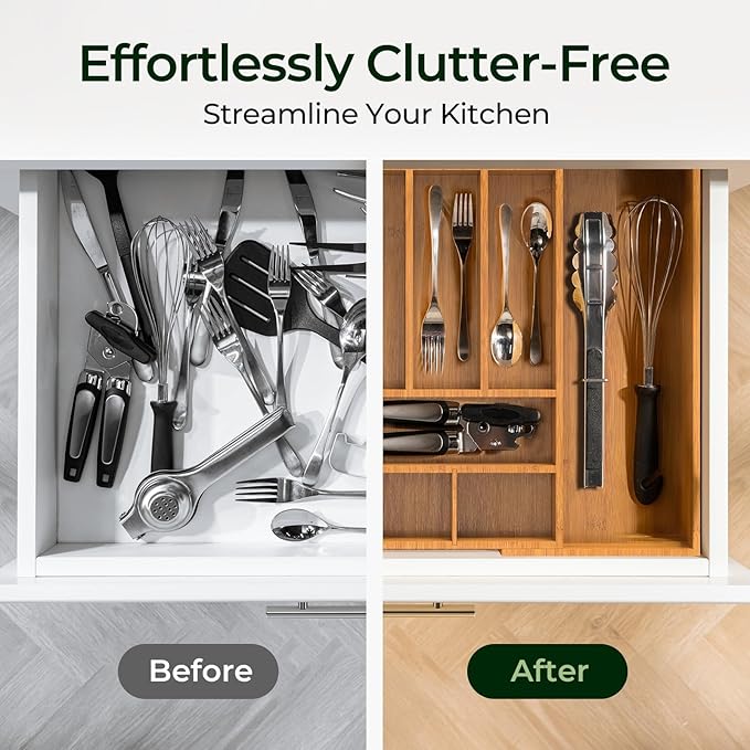 Carbonized Large Bamboo Kitchen Drawer Organizer