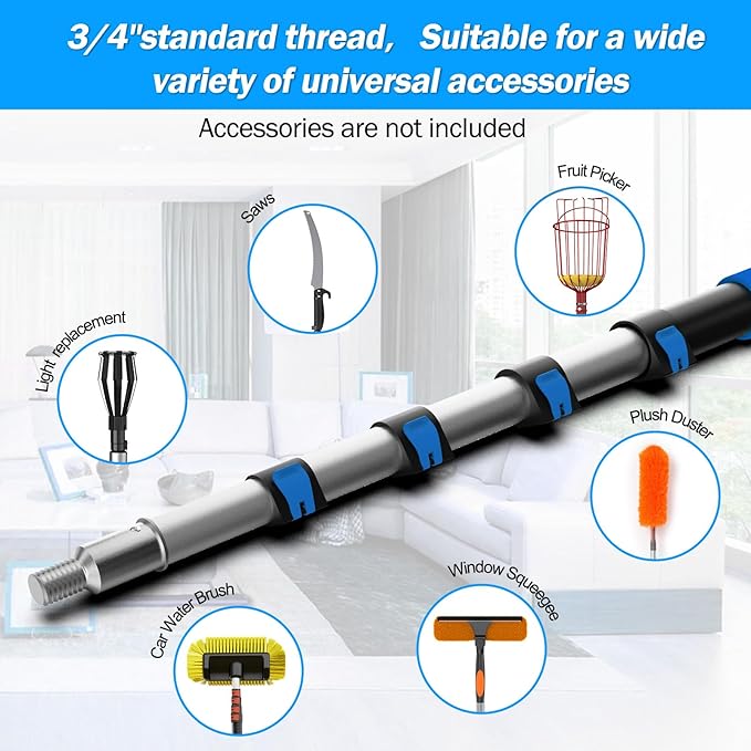 26ft Telescopic Extension Pole, 5-20ft Paint Roller Extension Pole with Flip-Lock Design, Aluminum Alloy Threaded Head for Painting Cleaning Dusting & Window Washing Tools