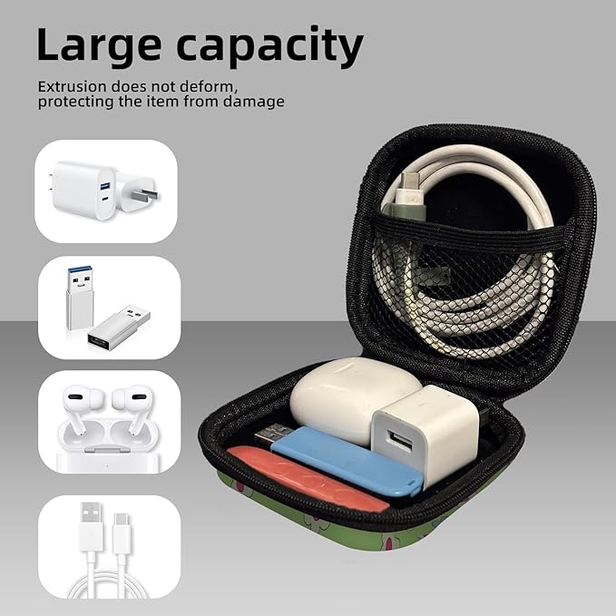 Square Data Cable Earbud Charger Coin Storage Bag Shockproof and Drop-Proof EVA Material Compatible with AirPod(Cute Flowers)