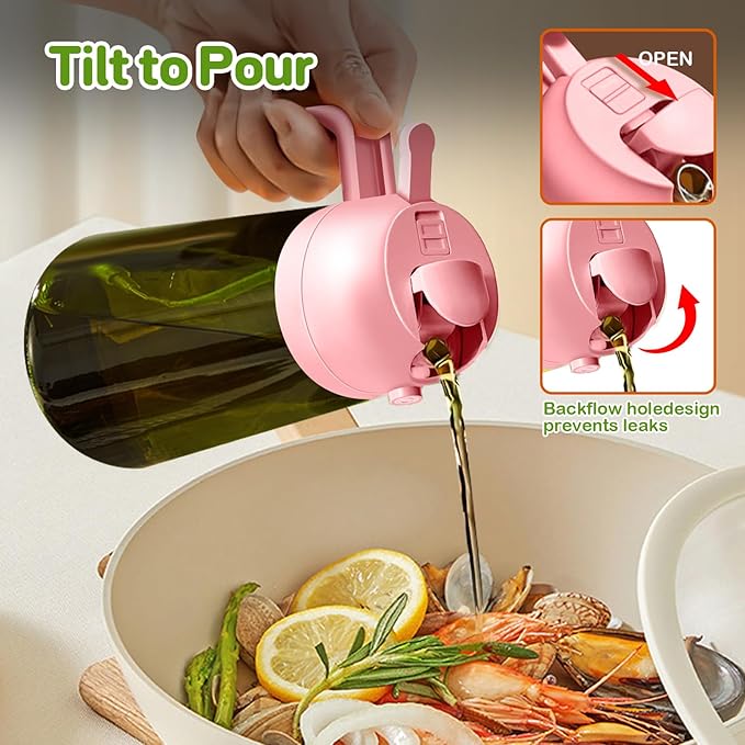 YARRAMATE 2Pcs 16oz/470ml Dark Green Oil Sprayer for Cooking with Stickers, Food-grade Premium 2 in 1 Olive Oil Dispenser Bottle for Kitchen Gadgets, Air Fryer, Salad, Frying, BBQ (Pink&Black)