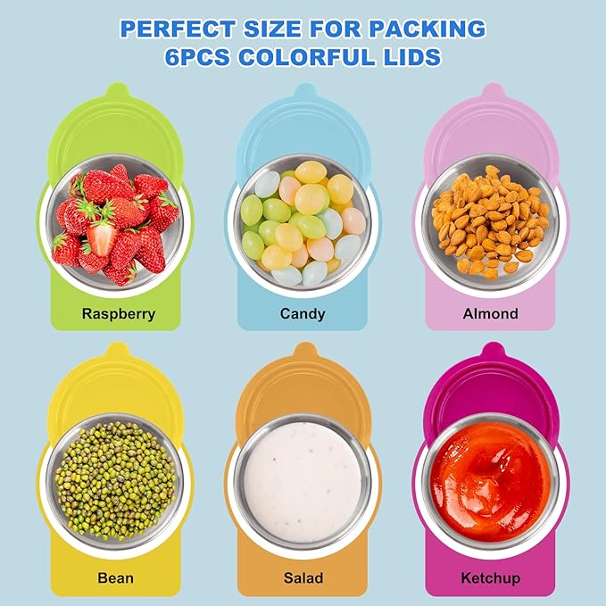 Ecurfu Salad Containers For Lunch To Go, 6x1.6 Oz Stainless Steel Condiment Containers With Lids, Leakproof Sauce Cups for Dipping, Salad Dressing