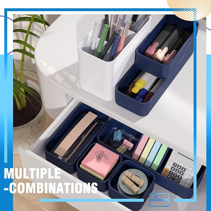 11-Piece Stackable Drawer Organizer Set, Multi-size Desk Drawer Organizer Trays Vanity Storage Bins for Storing Makeup, Stationery