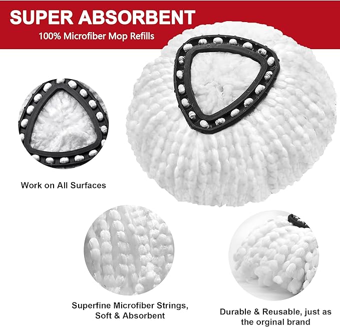 O-Ceda Easy Wrin Spin Mop Replacement - 8 Pack Microfiber Spin Mop Heads, Easy Cleaning Refills
