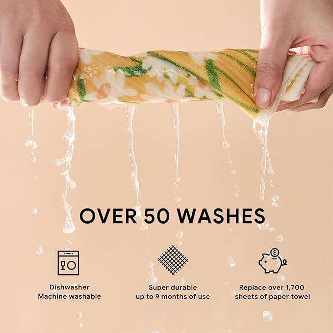RECYCO Swedish Dishcloths for Kitchen | 4 Pack Oversized Washable Dish Rags | Large Cellulose Reusable Cleaning Paper Towels | Absorbent Counter Dish Cloth Sponge XL Kitchen Wipes, 12" L x 10" W