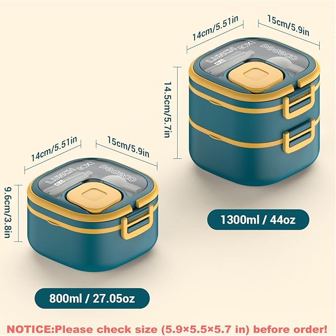 PEDECO Double-Layer Bento Lunch Box for Kids & Adults with Removable Stainless Steel Dividers,Dressing Container,BPA-Free,Dishwasher Safe
