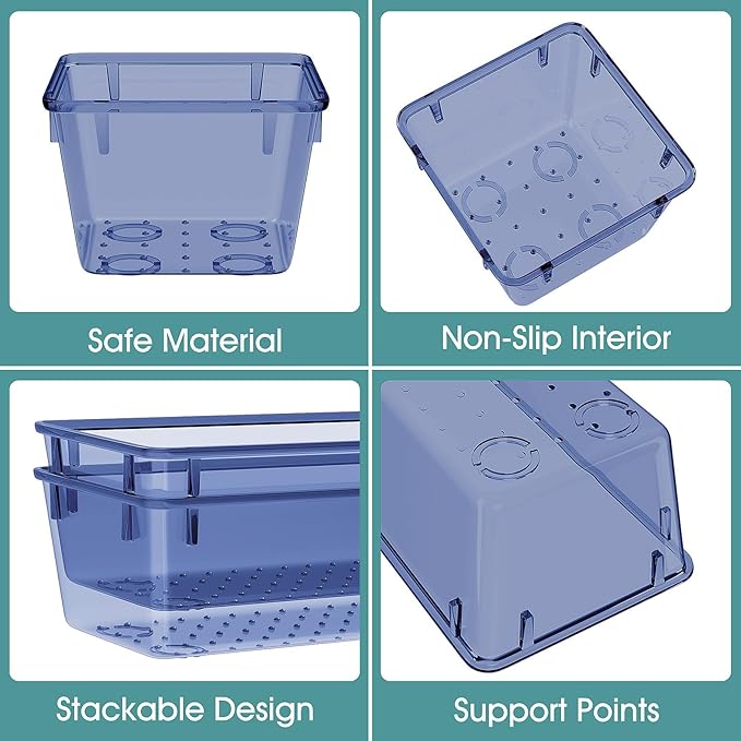 25 PCS Plastic Drawer Organizer Set, Clear Dark Blue