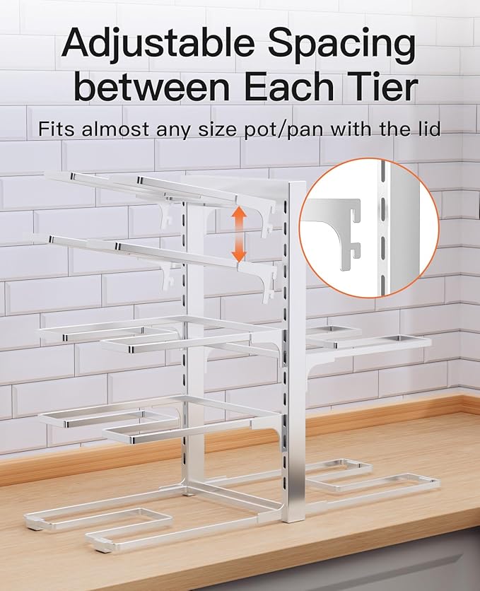 Pots and Pans Organizer Rack for Cabinet, Silver