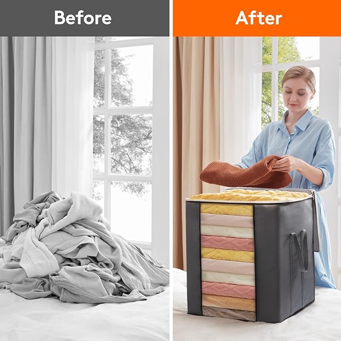 120L Extra Large Blanket Storage Bags, Storage Bin with Lids 2 Pack