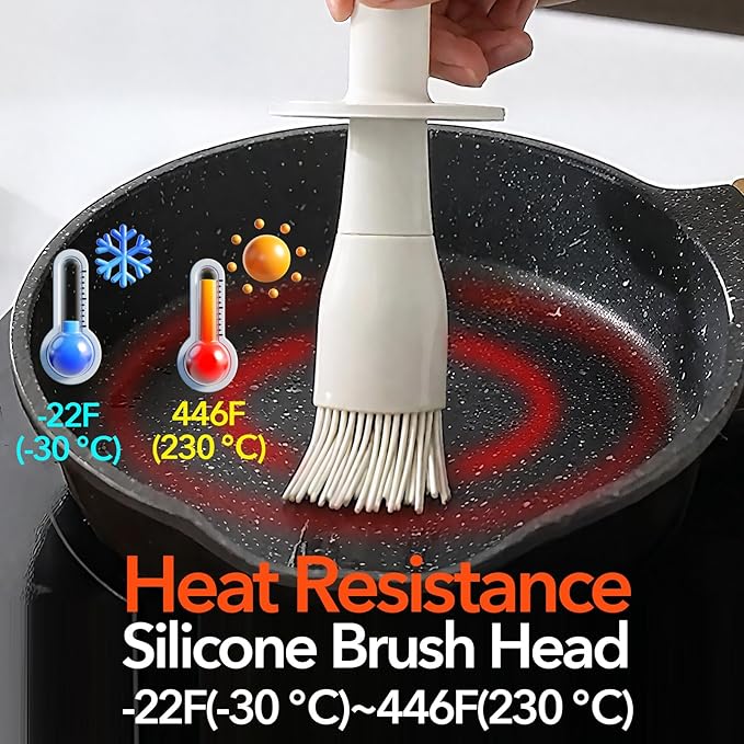 YARRAMATE 300ml /10oz Oil Dispenser with Brush - Glass Oil Bottle for Kitchen with Silicone Heat Resistant Basting Brush - Cooking Brush for Vinegar Sauce BBQ Grill Frying - Creamy White
