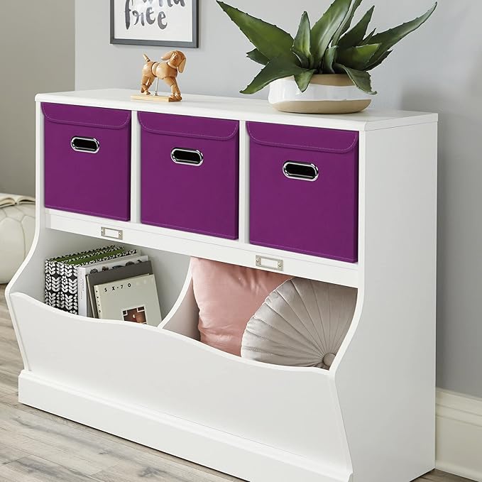Closet Organizers Fabric Storage Bins With Lids Collapsible Cube Storage, Purple