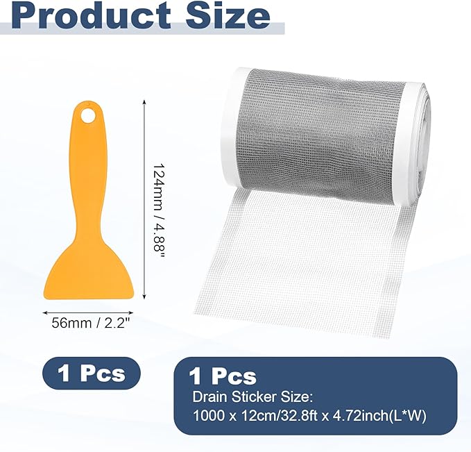 uxcell Disposable Shower Drain Cover Hair Catcher, 4.72in x 32.8ft Self Adhesive Mesh Hair Stopper with Removal Tool for Bathroom Kitchen Linear Drain