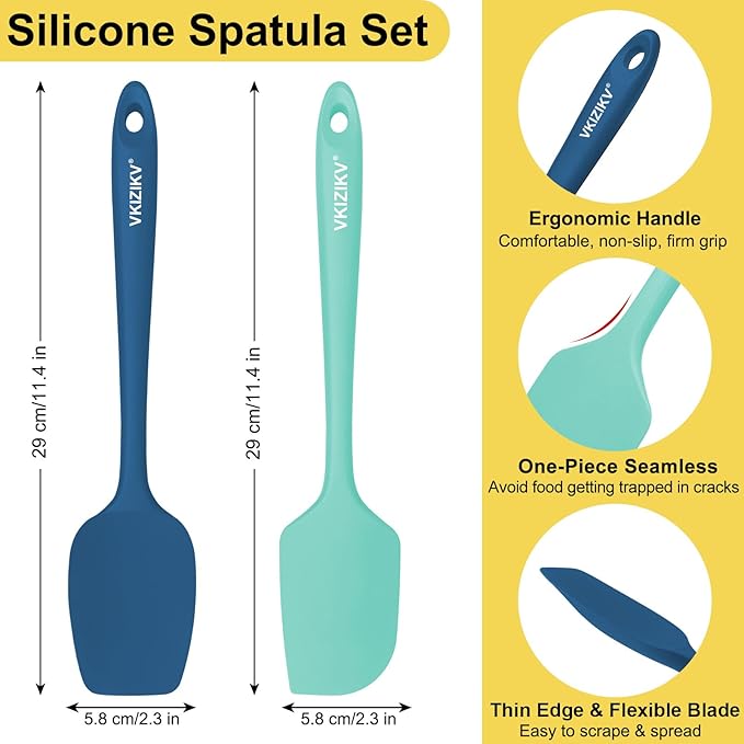 4 Pack Silicone Spatulas, 11.4 In, High Heat Resistant, BPA Free Rubber Spoon Spatula Set for Cooking, Baking, Mixing, Flexible Kitchen Utensils for Nonstick Cookware, Seamless (Multicolor)