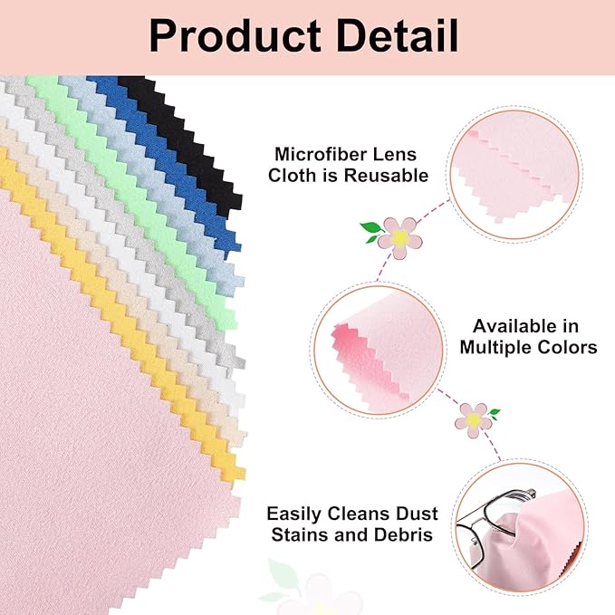 uxcell 12 Pcs Microfiber Cleaning Cloth for Glasses, 8 x 8 Inch Eyeglass Cleaning Cloth, Glasses Cleaner Wipes for Electronics Lenses Screens Cameras Cell Phones, Pink