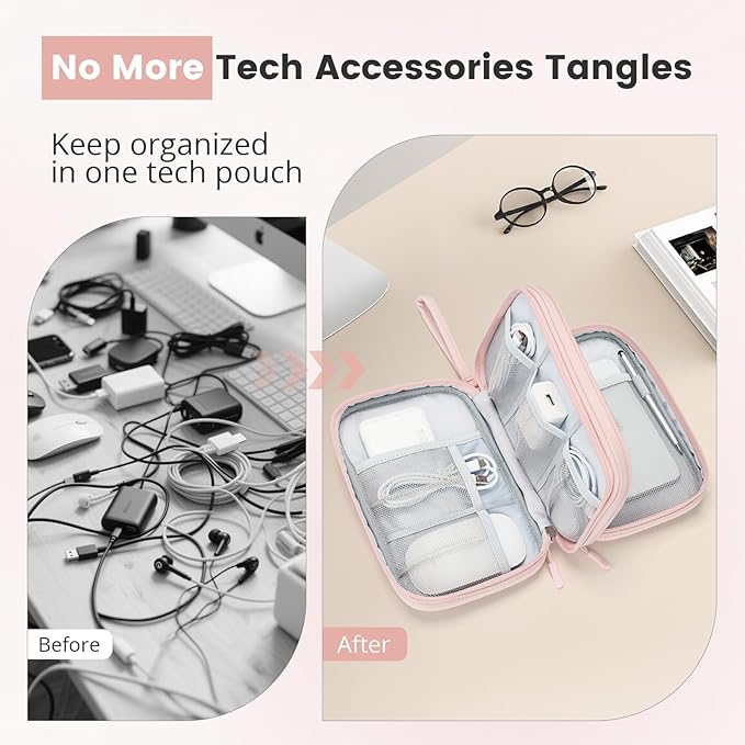 Skycase Tech Pouch - Lightweight Electronics Organizer Travel Case - Double Layers Cable Organizer - All-in-One Storage Bag for Charger, Cord, Phone, Flash Drive, Essentials