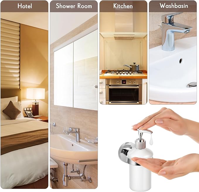 1 Pack Hand Soap Dispenser Wall Mount Bathroom Glass Soap Dispenser Pump Bottle with Stainless Steel Pump for Kitchen Bathroom Countertop