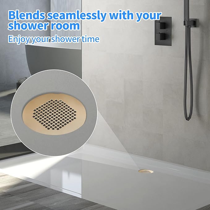 Shower Drain Cover, Shower Drain Hair Catcher Snap-in Replacement Strainer, Gold Round Grate