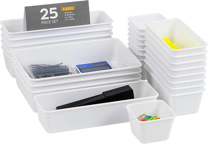Mind Reader 25-Piece Drawer Organizer Set, Storage Trays for Kitchen, Bathroom