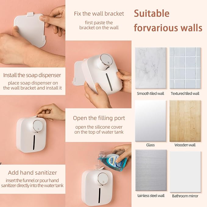 Automatic Soap Dispenser Touchless,Soap Dispenser for Kitchen Sink,Foaming Soap Dispensers-Rechargeable, Adjustable Foam Volume with Digital Display & Temperature Monitoring (White)
