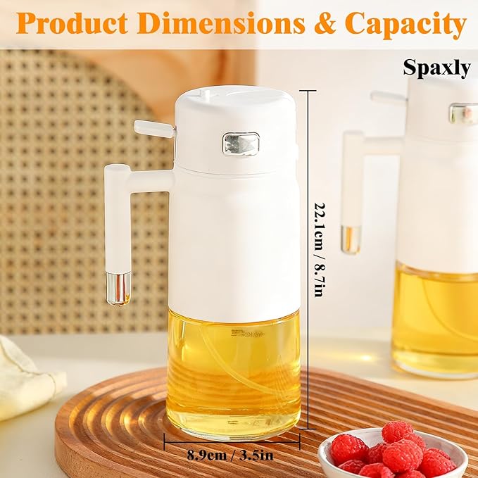2-in-1 Glass Oil Sprayer & Dispenser Bottle, 700ml Kitchen Oil Mister with Non-Drip Spout & Lock Switch for Olive Oil, Cooking Spray, Baking, Salad Dressing