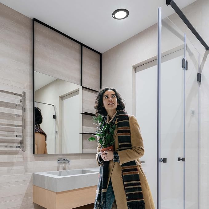 ZAGO LED 6" 120 Volts Closet Light Wired, PIR Motion Sensor Ceiling Disc Light, 15W, 1100 Lumens, CRI>80, 3000K Warm White for Closet, Laundry, Garage, Pantry, Wet Location, ETL, Black, 2 Packs