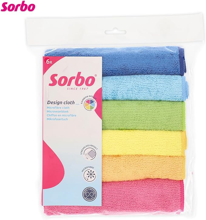 Sorbo Pack of 6 Microfibre Cleaning Cloths, Multipurpose Cleaning Towels, Streak-Free, Super Absorbent and Washable Cloth Duster Suitable for Car Cleaning, House, Kitchen, Windows, 40 x 40 cm