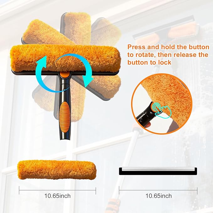 26FT Window Cleaning Kit, 2-in-1 Squeegee with 5-20FT Telescoping Pole & Flip-Lock & Screw Dual Locking