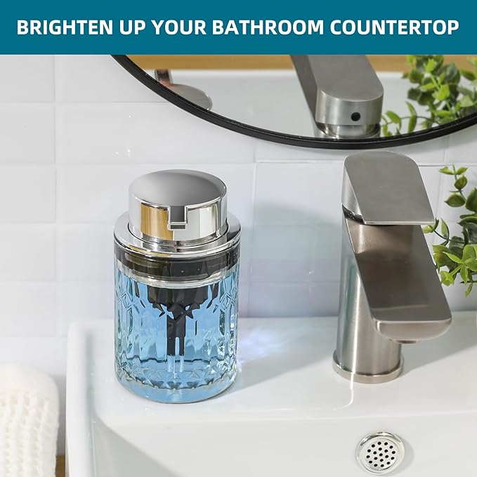 RYTOXILO Foaming Soap Dispenser, 2 Pack Clear Glass Foam Hand Soap Dispenser for Bathroom, Refillable 7.8 Fl Oz Foamy Pump Bottle with Plastic Sliver Pump, Modern Dish Soap Foam Dispenser Container