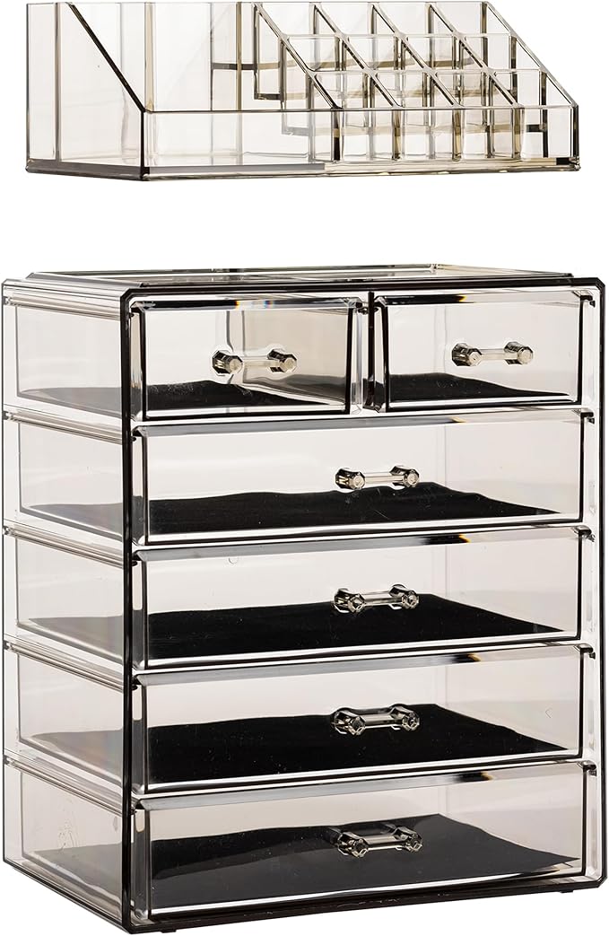Sorbus Acrylic Makeup Organizer Set, 6-Drawer Vanity & Countertop Cosmetic Storage with Small & Wide Compartments