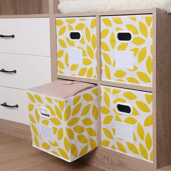MAX Houser Fabric Storage Bins Cubes Baskets Containers with Dual Plastic Handles for Home Closet Bedroom Drawers Organizers, Foldable, Set of 4