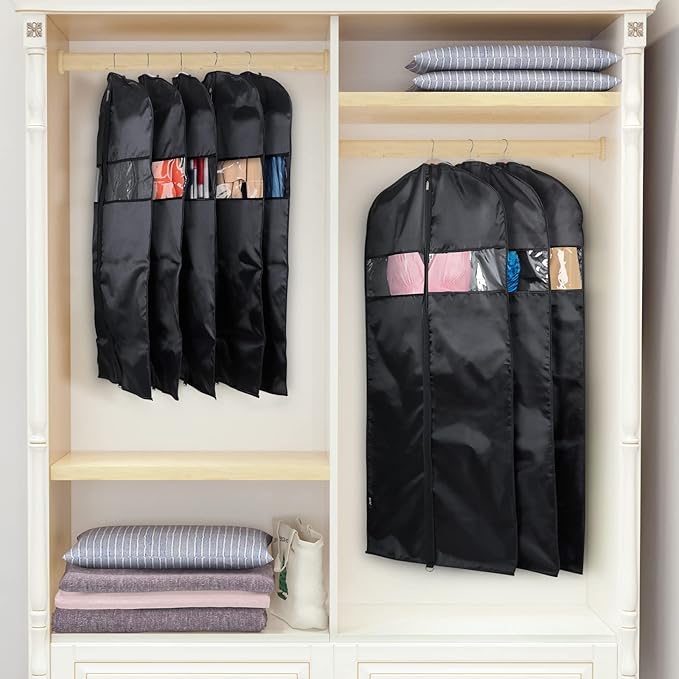 8 Pack Suit Bags 43" Waterproof Black Garment Bag