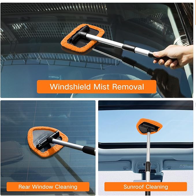 Qydipclin 11pc Windshield Cleaner Kit - 6 Microfiber Pads, 2 Bottles, Car Glass
