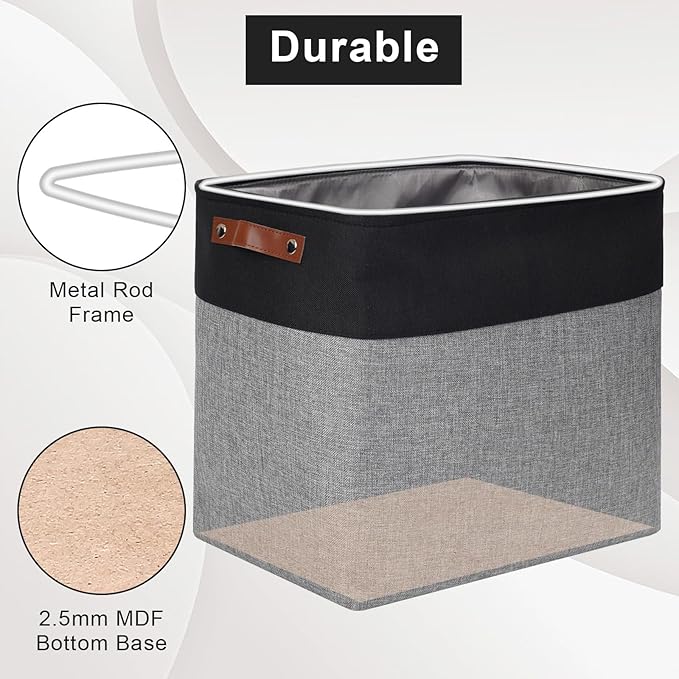 Large Fabric Storage Baskets, 50L Storage Bins, Gray&Black